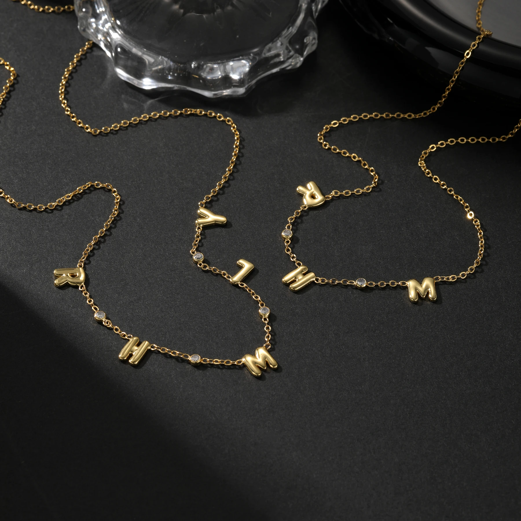 

Ожерелье с буквами на заказ, белый, белый, белый, с бриллиантами, персонализированный кулон с буквами, 3D пышный воздушный шар, ювелирные изделия, семейный подарок для нее