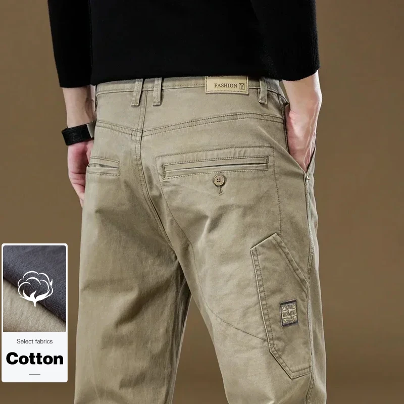 Herfst heren 97% katoenen cargobroek losse taps toelopende splitsen elastische casual broek hoge kwaliteit retro Amerikaanse joggingbroek