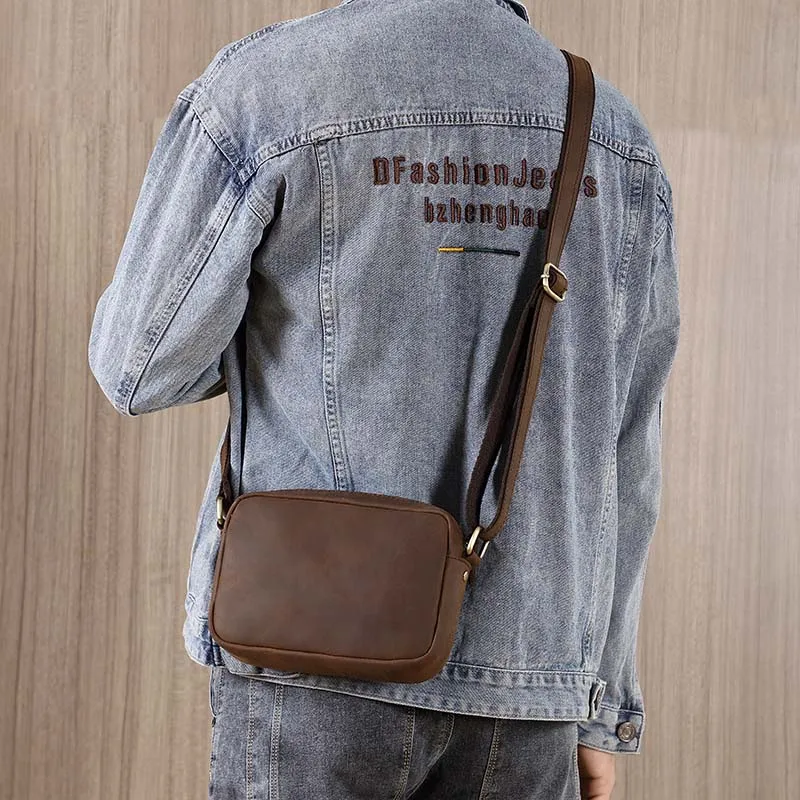 100% Crazy Horse Genuine Leather Men Shoulder Bags Husband Satchel Small Vitnage Cow Leather Messenger Crossbody Bags for Men