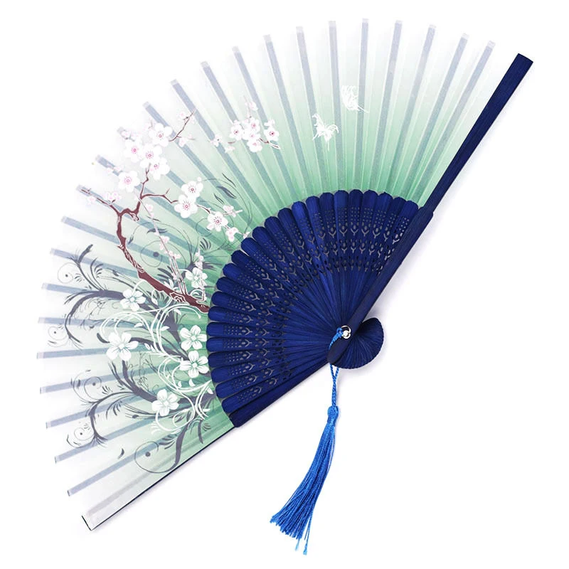 1Pc Chinese Stijl Opvouwbare Ventilator Bamboe Schacht Handheld Fan Elegant Vrouwelijk Bloempatroon Opvouwbare Fans Huwelijksfeest Cadeau Decoratie