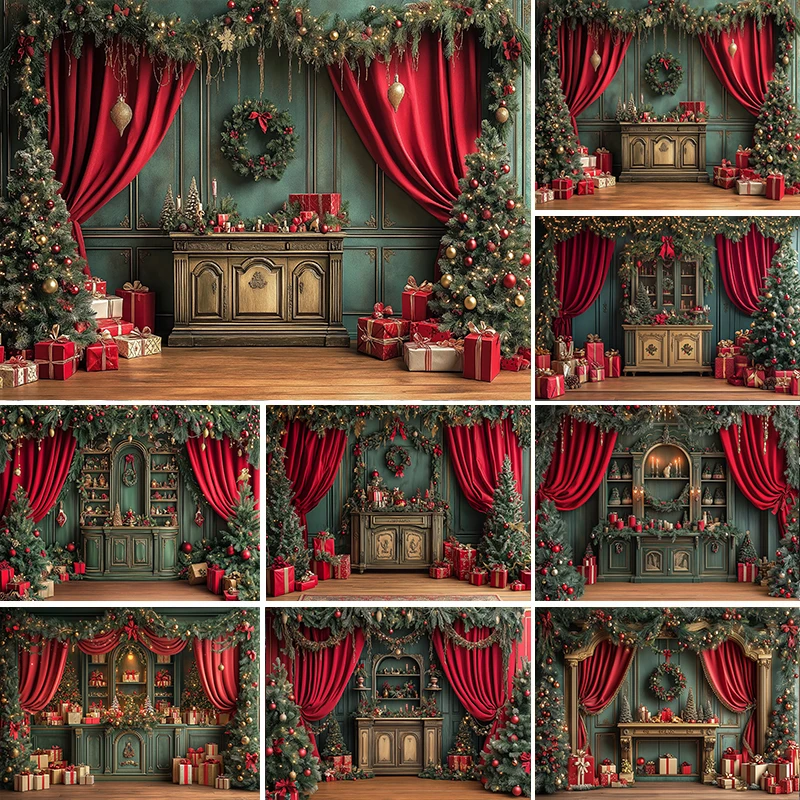 

LS Christmas Cupboard Backdrops Kids Family Photography Child Adult Photocall Xmas Living Room Bookcase Trees Backgrounds