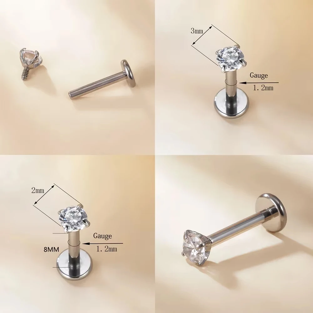 Wholesale 10/100PC Labret Tragus Stud Earrings 16G Surgical Stainless Steel CZ Crystal Helix Cartialge Medusa Lip Body Piercing