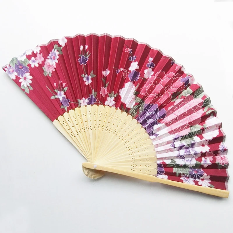 Silk Fan Chinese Japanese Style Folding Home Decoration Vintage Art Craft Gift Party Dance Print Flower Pattern Hand Fan Gift