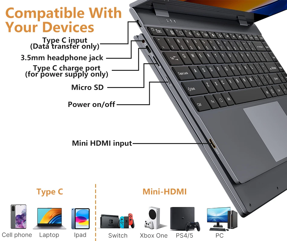 Dopesplay-extensor de pantalla para ordenador portátil, teclado con Monitor portátil de 14 pulgadas, batería integrada de 10800mAh, pantalla táctil para PC, teléfono, Mac, Xbox