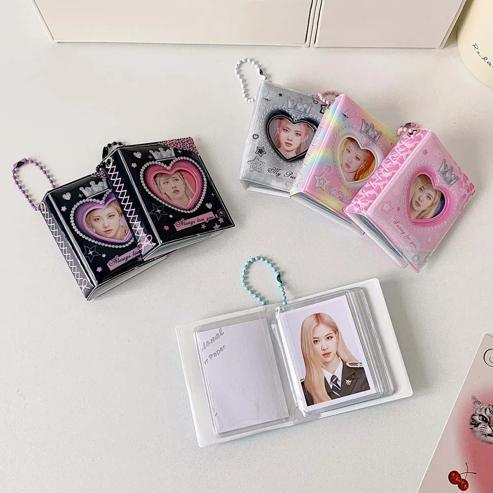 

Mini Crown Love Heart Korean Photocard Holder PVC Card Cover Keychain Pendant ID Photo Photocard Frame Picture