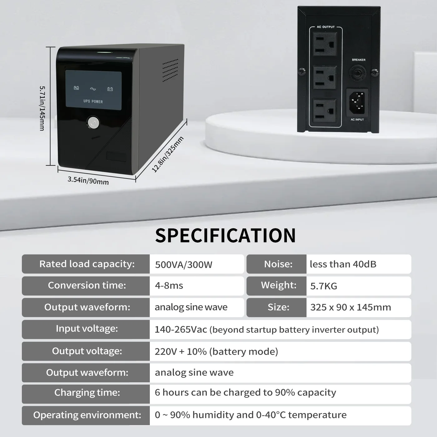Fuente de alimentación UPS de 500VA, 300W, batería de 120V, protección contra sobretensiones con 3 salidas para ordenador doméstico y de oficina, anticortes de energía