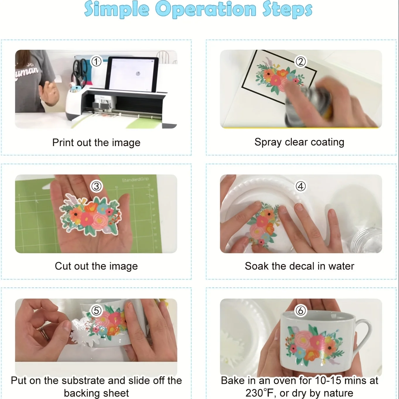 HUSPER Waterslide Decal Paper for Inkjet Printer - Clear Transparent - 5 Sheets Water Slide Transfer Paper - 8.3x11.7 Inches