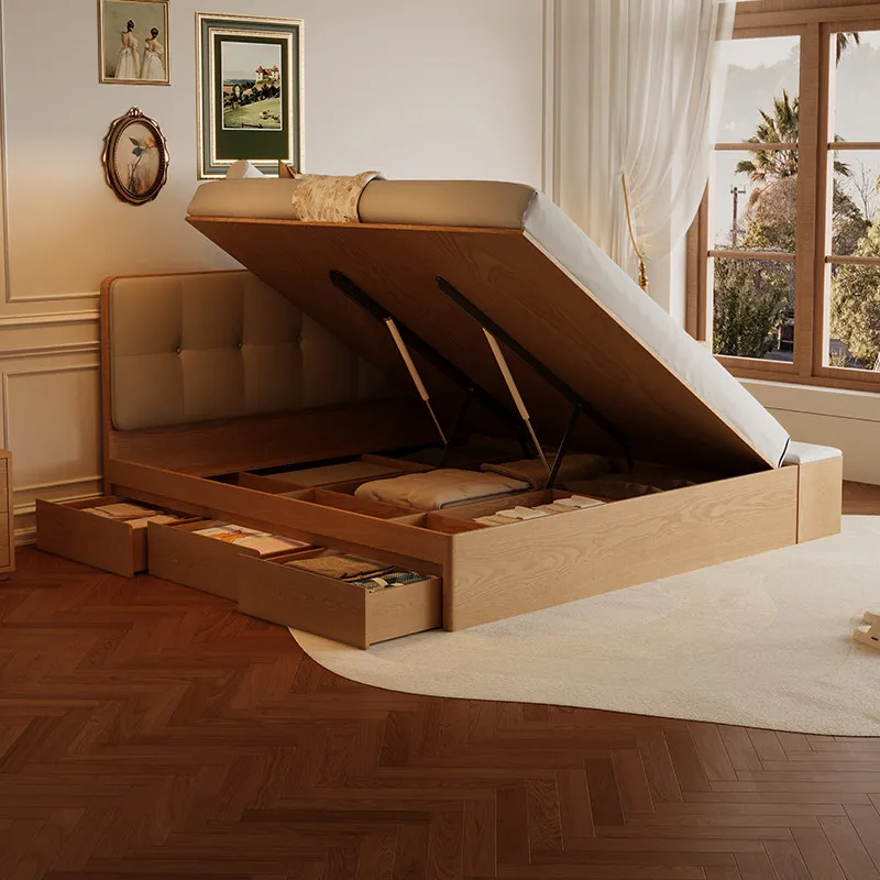 

Solid wood bed 1.8 meters double floor box bed storage