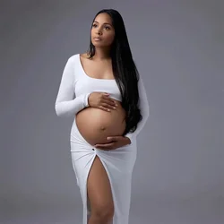 Vestido de maternidad con abertura alta para mujer, cuello cuadrado, recorte hueco, Sexy, sin cintura, mujer embarazada, nuevo