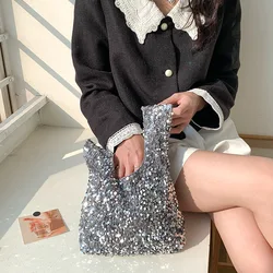 Original Handbag Sequin Bucket Bag Bling Bling Fashion Handbags Korean Version Black Blue Silver Sparkling Sequin Handbag