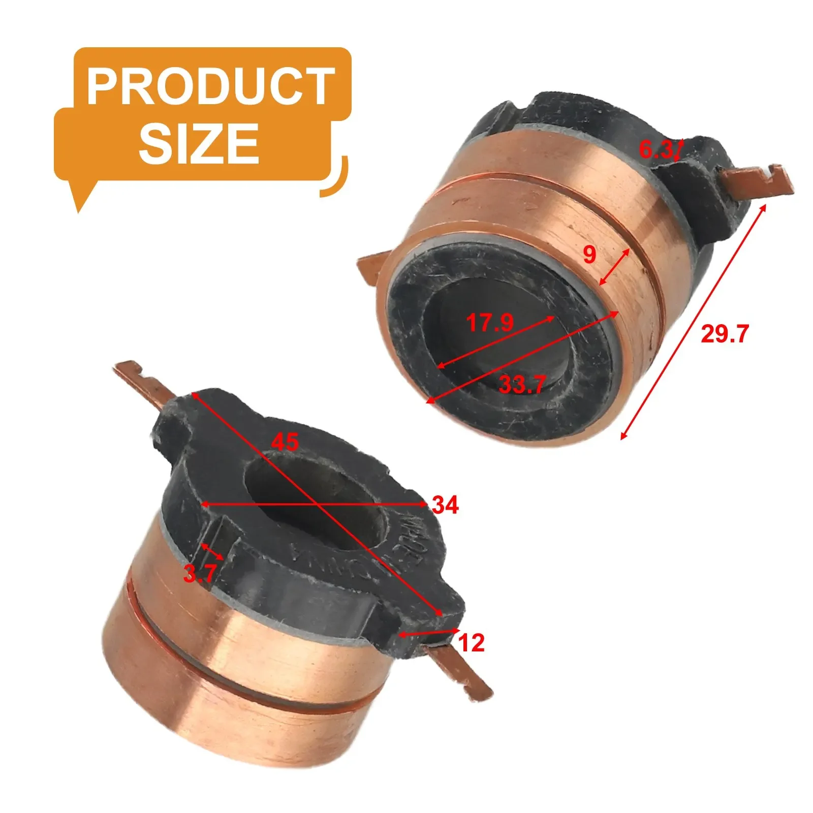 JDH-003-2 Generator Collector Copper Head Slip Ring Copper Ring 33.7x17.9x9(29.7)mm 2 Ring Copper DC Electric Motor Accessories