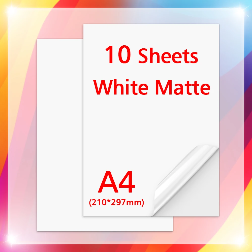 10Sheets A4 Printable Vinyl Sticker Paper Waterproof Matte Self-Adhesive Copy Paper DIY Label Sticker for All Inkjet Printer