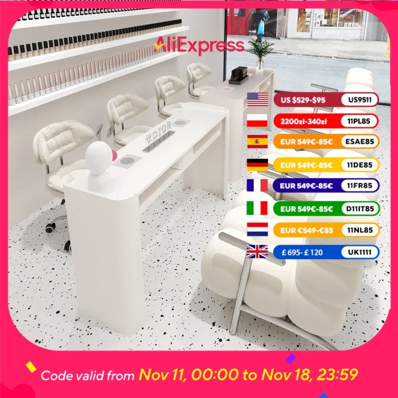 

White Luxury Profesional Nail Desk Chair Vacuum Cleaner Designer Nordic Manicure Table Luxury Aesthetic Tavolo Unghie Furniture