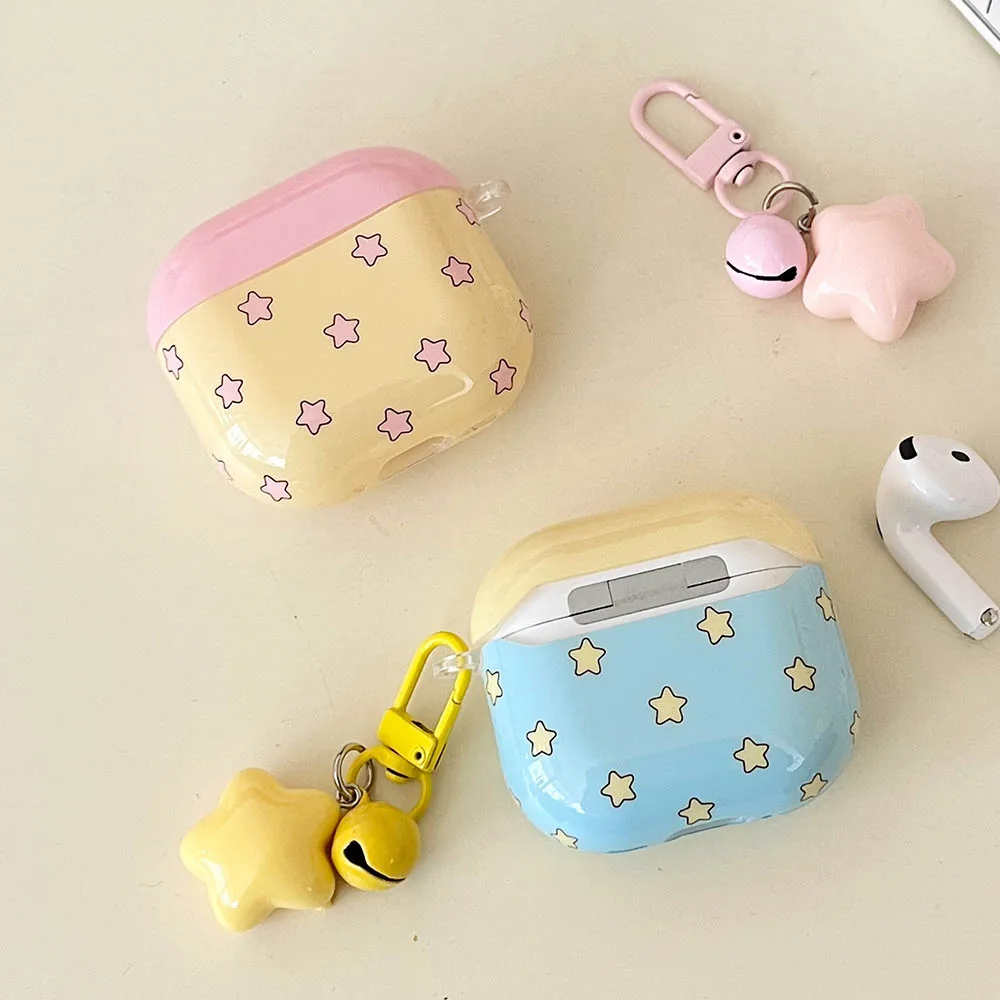 カラースプライシングスムーズイヤホンソフトケース AirPods Pro3 2025用 スターTPUカバー AirPods 1 2 3 4 Pro 2用 スターベルペンダント付き