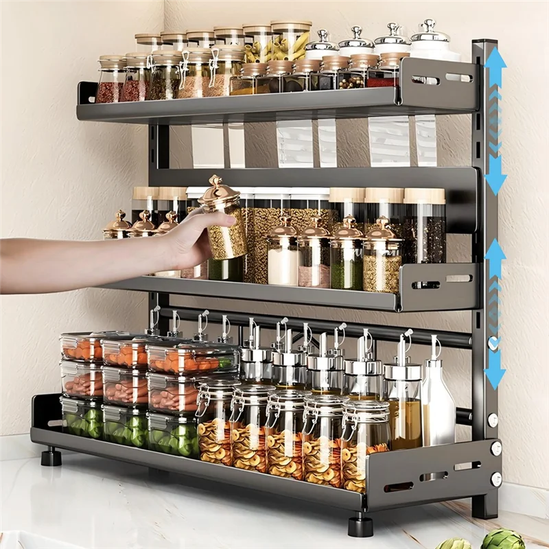 A98E-Essential Cabinet Spice Storage Rack per cucina, organizer da appoggio multistrato per condimenti e forniture