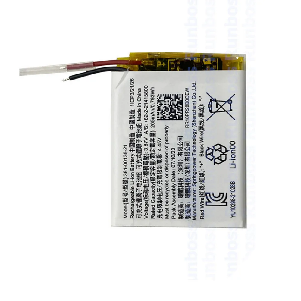 361-00136-21 205mAh 361-00136-10 361-00136-20 بطارية بديلة أصلية لساعة الموسيقى Garmin Venus SQ Venu SQ2