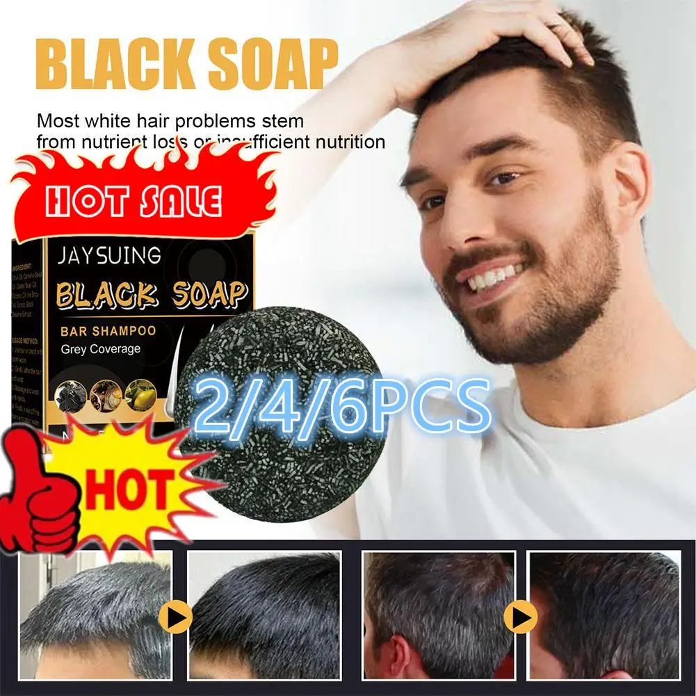 

2/4/6PCS 50g Soap Hair Darkening Shampoo Bar Repair Gray White Hair Color Dye Hair Shampoo Natural Grey Gloss Black Soap