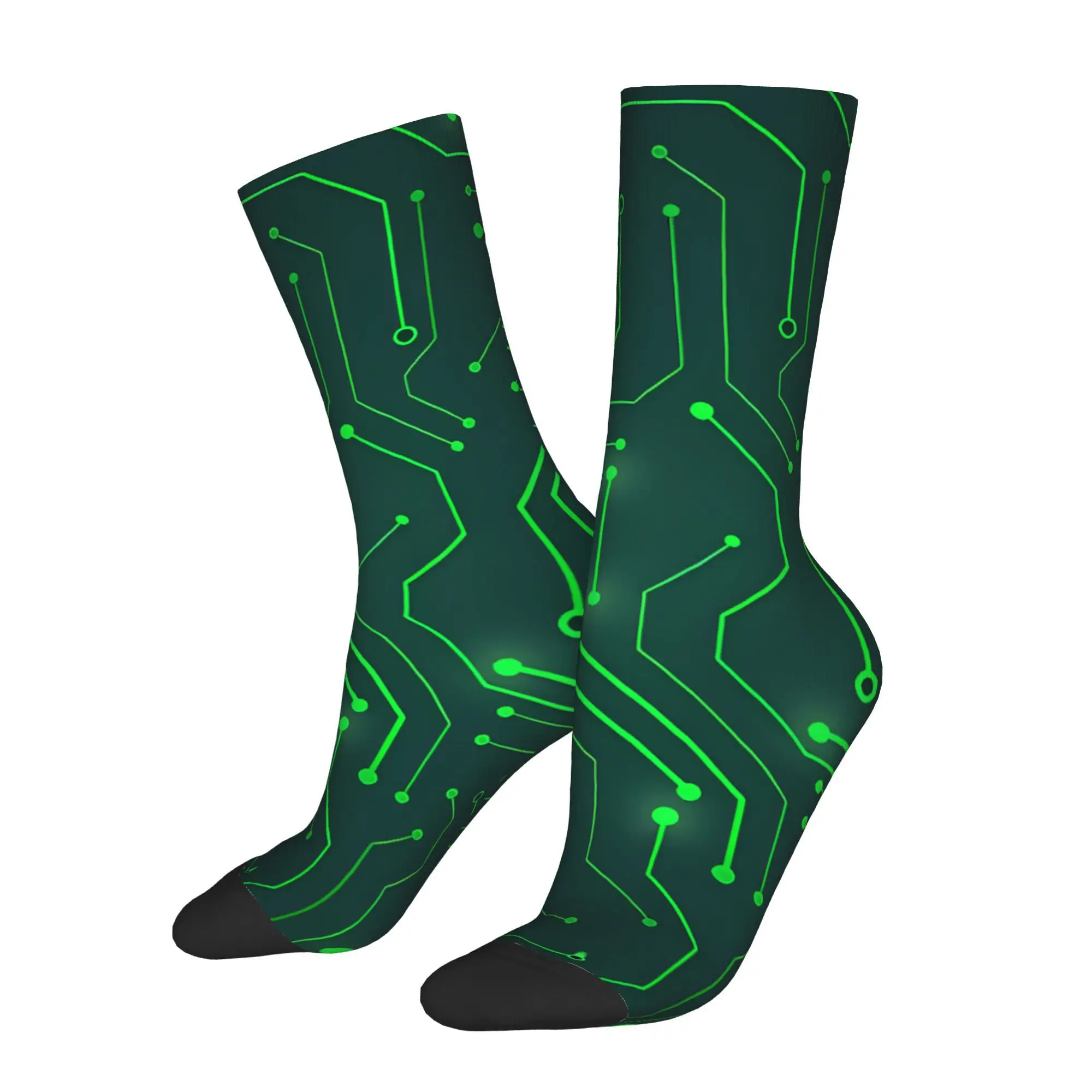 

Amazing Neon Circuit Board Green Sock Printed Man Polyester Fashion