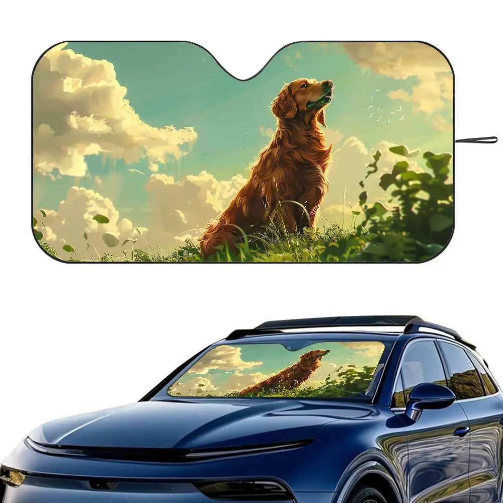 

Lovely Golden Retriever Car SunShade Windshield Foldable Three-layer Insulation Sunshade By Suction Cup Blocks UV Rays Sun