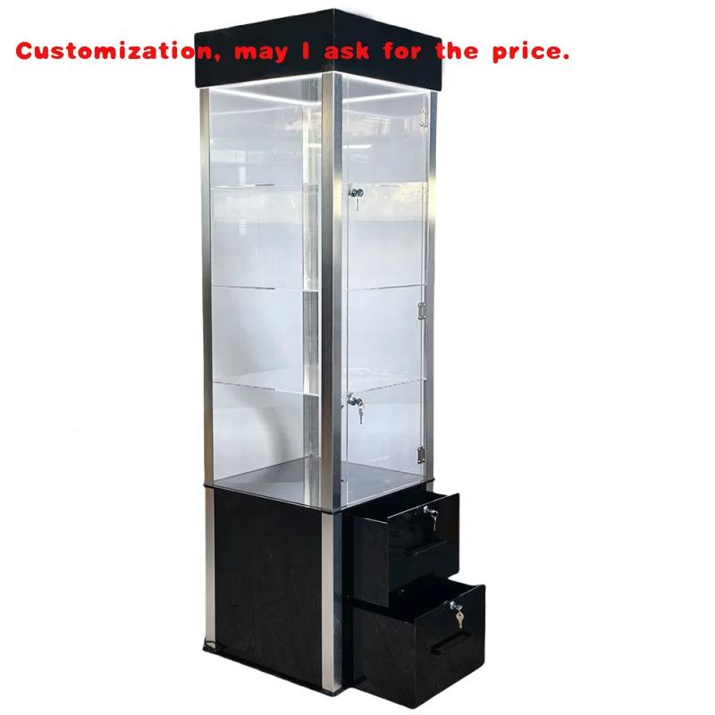 

custom.Retail Glass Display Cabinet Wig Display Showcase With LED Light Cheap Smoke Shop Display Showcase