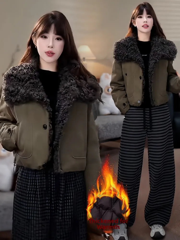 معطف نسائي من Thiened Fce شتاء دافئ جديد Sle تصميم أوروبي من القطن أسفل Jaet مع ياقة من الفرو فضفاضة تناسب طويلة...