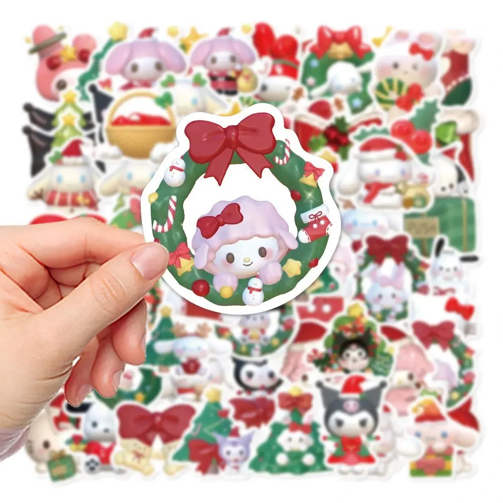 62Pcs Cartoon Cute Christmas Style Sanrio Stickers Kawaii Water Bottle Laptop Skateboard Luggage Waterproof  Stickers Kids Toys