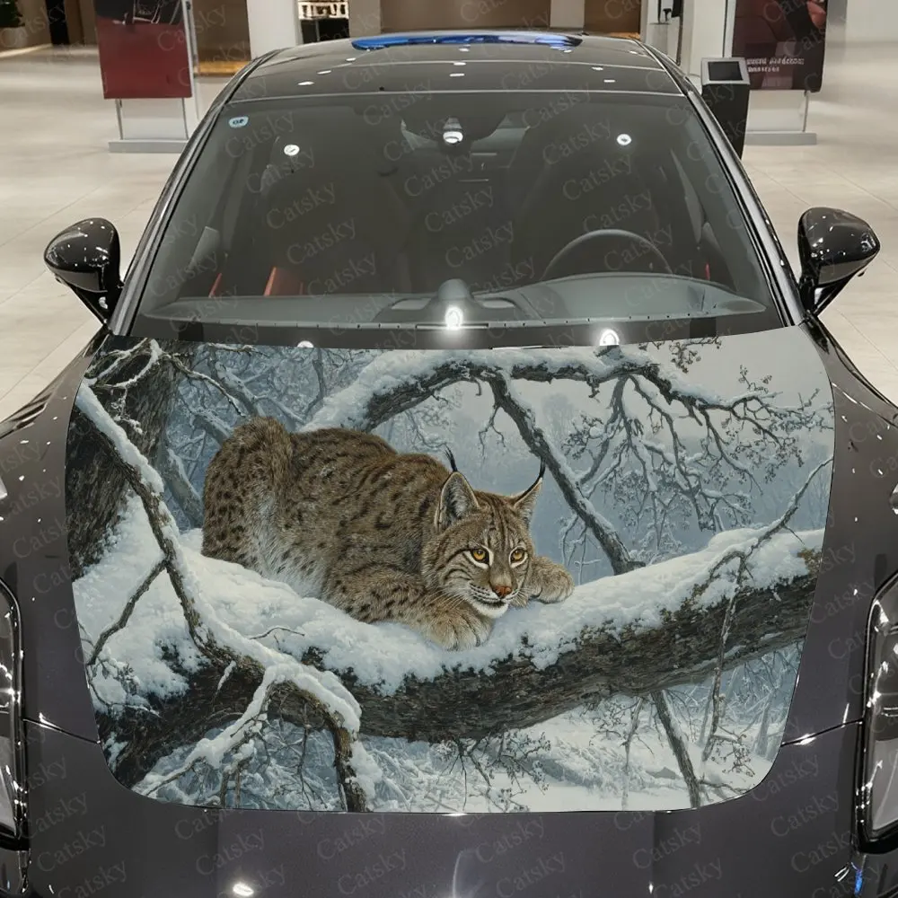 

Ice Field Lynx Car Vinyl Wrap, PVC Material Waterproof Car Hood Sticker, Self-Adhesive Scratch-Resistant Stickers for Engine Cov