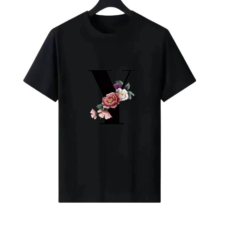 

Letter Number Woman Black Family Round Neck Parent-child Clothing Tops Ladies Cheap Y2k Short Sleeves T-Shirt Men Sweatshirts