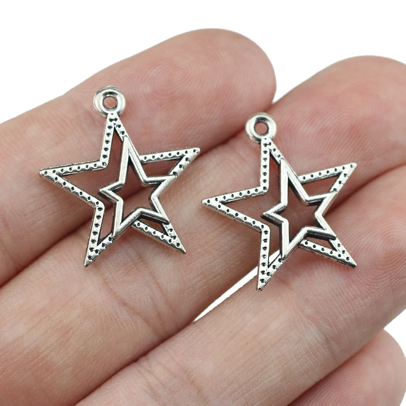 20pcs 23*21mm Star Pentagram Charm Pendant Silver Color Pendants Antique Jewelry Making DIY Handmade Craft