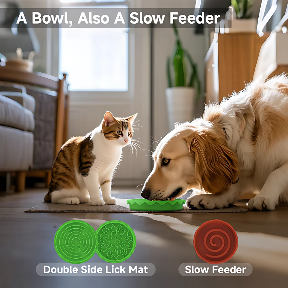 مجموعة أوعية برجر للحيوانات الأليفة 5 في 1 - وعاء مائل، وعاء مرتفع، وحدة تغذية بطيئة، حصيرة لعق، وعاء غير قابل للانزلاق للكلاب/القطط للحيوانات الأليفة الصغيرة والمتوسطة