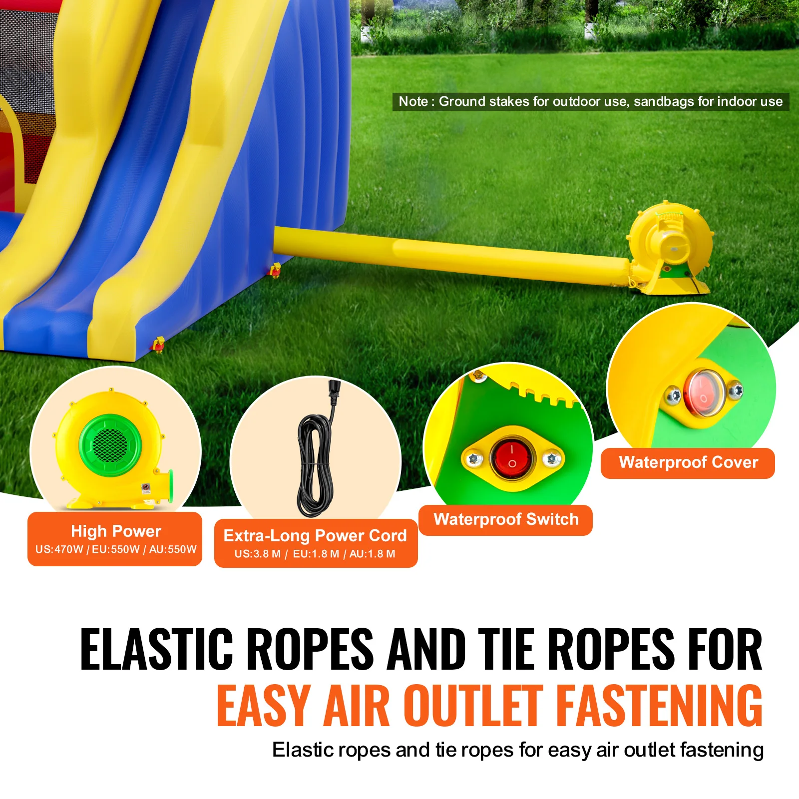 VEVOR Casa gonfiabile per rimbalzo, trampolino per casetta da gioco per esterni di alta qualità, buttafuori per saltare con ventilatore, scivolo e borsa portaoggetti