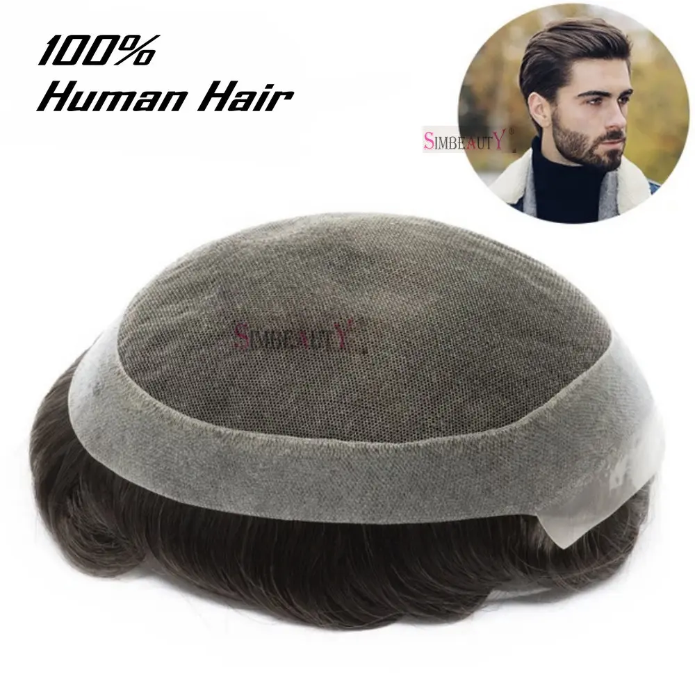 Toupee for Men Real Human Hair Australian Base French Lace With PU Around Men's Toupets Capillary Prosthesis Male Wigs Systems