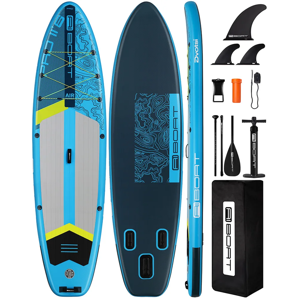AIBOAT Blaues SUP Wasserdichtes Aufblasbares Paddleboard 11'6''x35''x6'' für Erwachsene Stehender Stil Aquatisches Angeln Mit Zubehör SUB