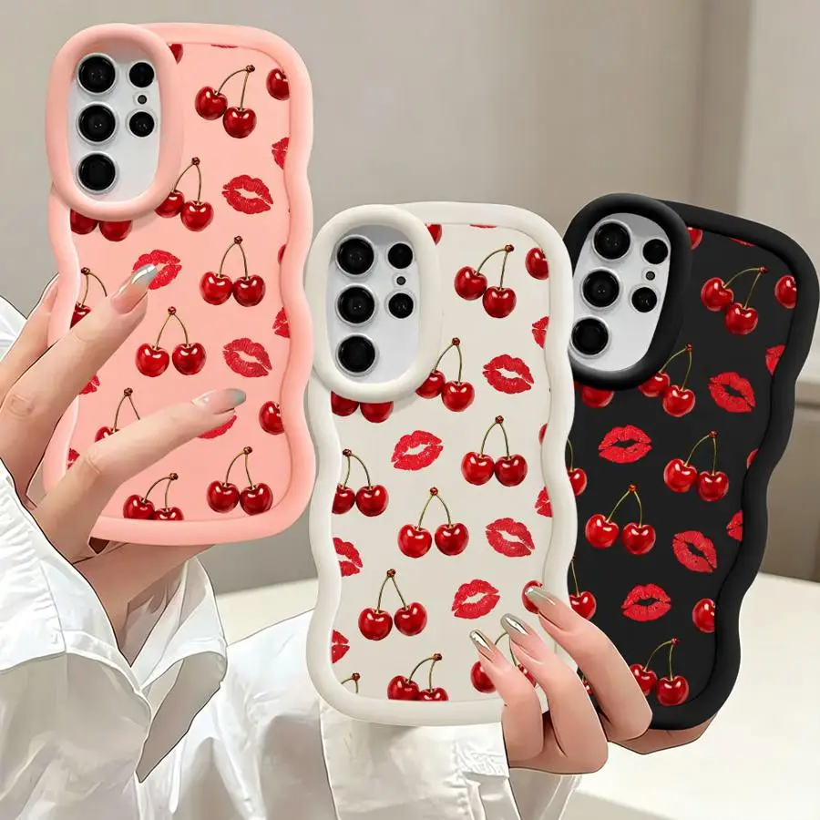 Soft Phone Cover Case for Samsung Galaxy S26 S25 S22 Ultra S23 Plus S20 FE S25+ S24 S24+ S21 Doodle Cherry