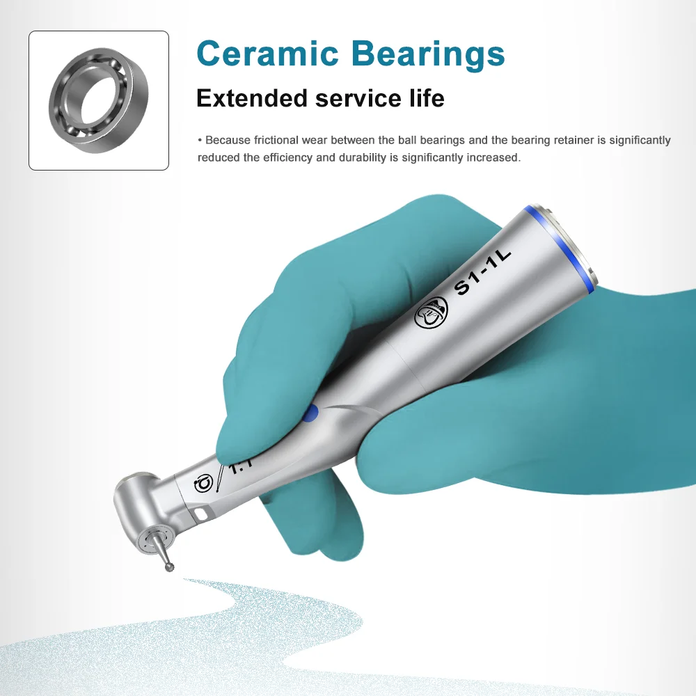 S1-1L AI DENTAL Smile Series Low Speed Handpiece/Set Upgrade 1:1 Quattro Water Spray z włóknem światłowodowym Blue Ring Contra Angle New