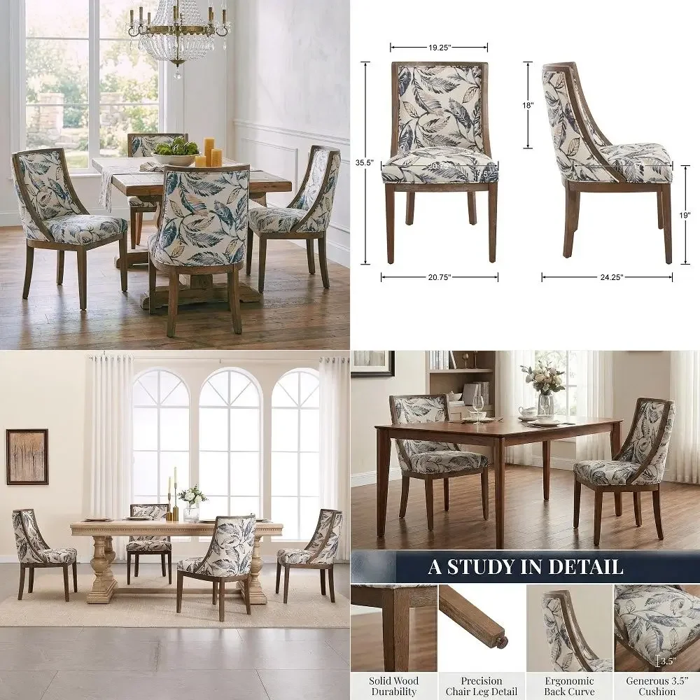 

Modern Farmhouse Dining Chairs Set of 4 Upholstered Dining Room Chairs with Curved High Back for Kitchen Restaurant Cafe Home,