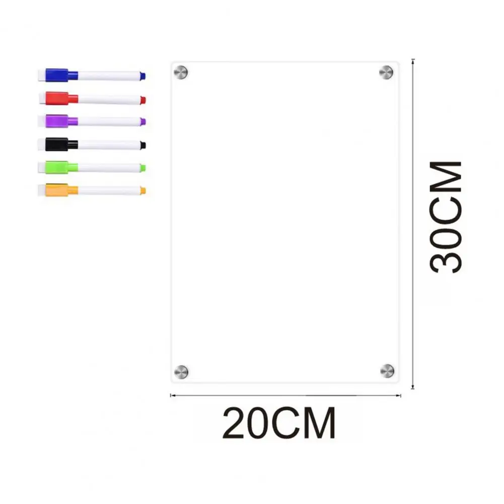 กระดานข้อความแม่เหล็กกระดานเตือนแบบลบออกได้ลบแบบแห้งพร้อมกระดานบันทึกอะคริลิกใสปากกามาร์คเกอร์หลากสี6สี