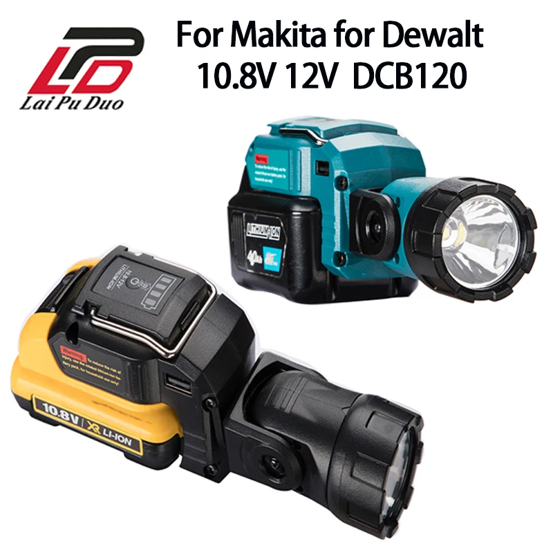 For Makita for Dewalt 10.8V 12V Li-ion Battery LED Cordless Work Light Portable Spotlight Work Lamp Flashlight DCB120