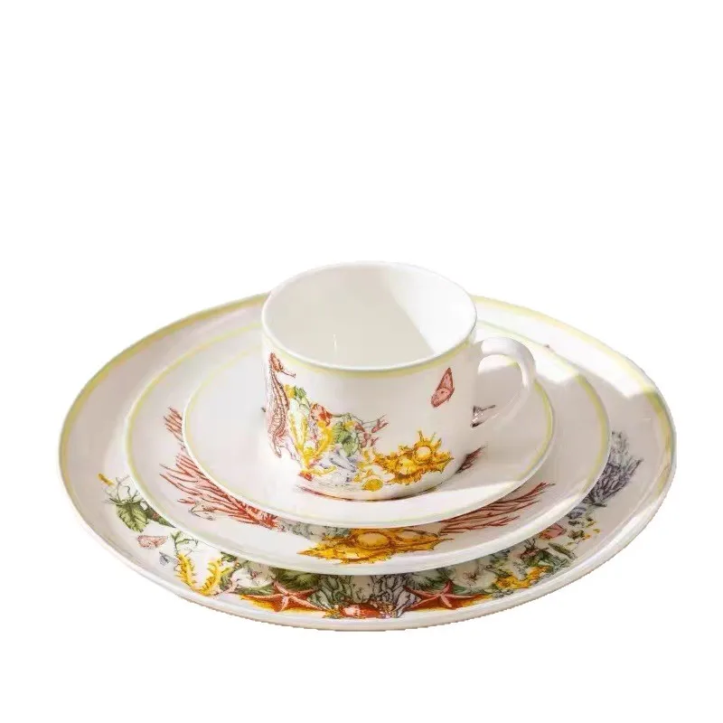 

European style fashionable coffee cup creative couple classic home ceramic dining plate cup plate set