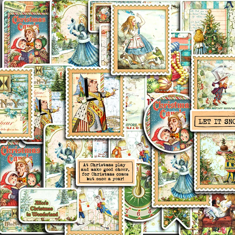 40pcs\\set Retro  Alice In Wonderland Rabbit Forest Journal Material Set DIY for Scrapbooking Planner Aesthetic Stickers