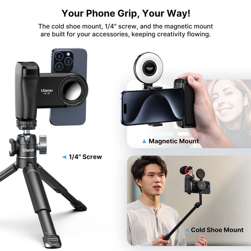 Ulanzi-Magsafe Smartphone Camera Shutter Grip, Bluetooth Selfie Handle, Estabilizador de foto, Tiro Horizontal Vertical, MA35