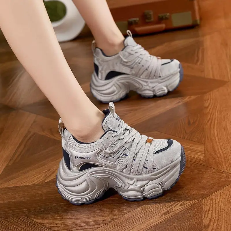 

Genuine Leather Dad Shoes Women's Sport Shoes Soft Bottom High Heel Increase Women's Shoes New Style Casual Slip-On Shoes