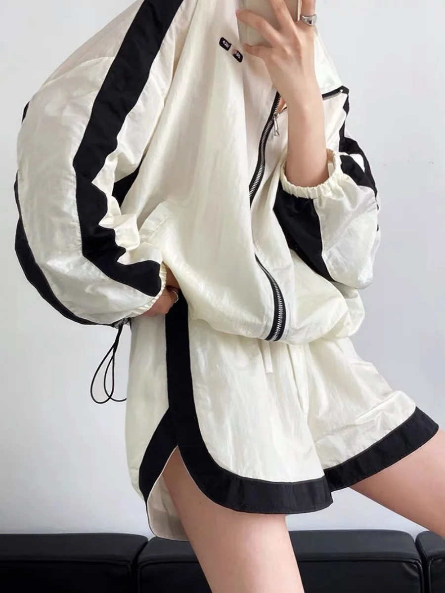 American Style Sportswear Set Women's Summer New Arrival 2024 Short Pants Sunscreen Jacket Fashionable Outfit Polyester Fabric