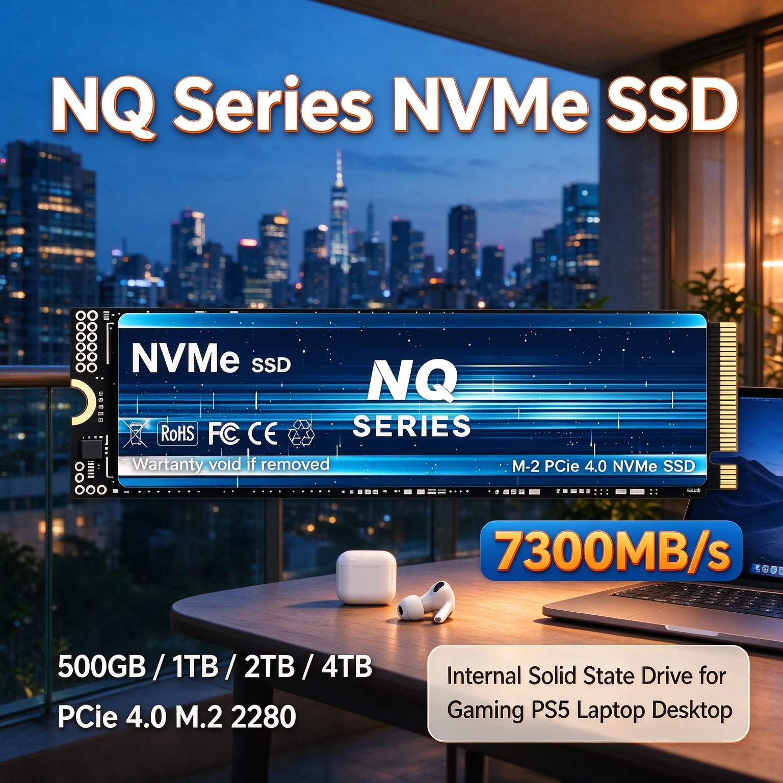 6600MB/s Write NQ Series NVMe SSD 7300MB/s PCIe 4.0 M.2 2280 No More Stuttering or Lag, 4TB Internal Drive Laptop Desktop