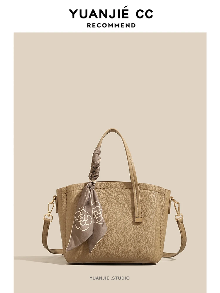 Leather Mom Bag 2026 New Commuter Tote Single Shoulder Slant Cross Bag Casual Simple Style  Knot Element Handbag