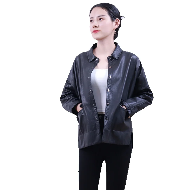 

New Genuine Leather Jacket, Sheepskin Korean Version, Loose And Simple, Versatile For Commuting With A Flip Collar Jacket, Trend