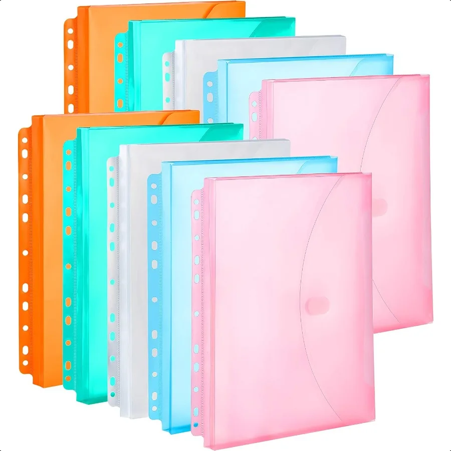 

10 Pack Assorted Color Expandable Poly Binder Pocket 3 4inch Gusset Letter Size 11 Holes Punched Index Dividers Pocket Folders
