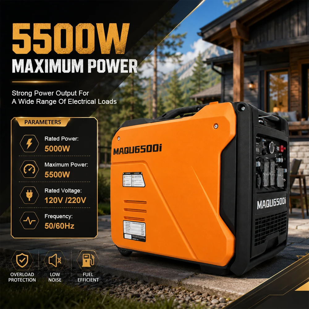 5500W Gas Powered Portable Inverter Generator Super Quiet for Camping Tailgating Home Emergency Use,