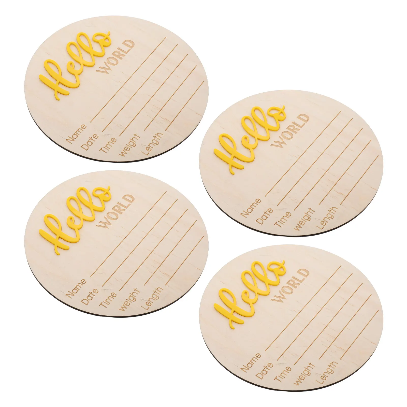 4Pcs Wooden Round Baby Birth Announcement Sign Rustic Welcome Keepsake Card for Nursery Wall Decor Baptism