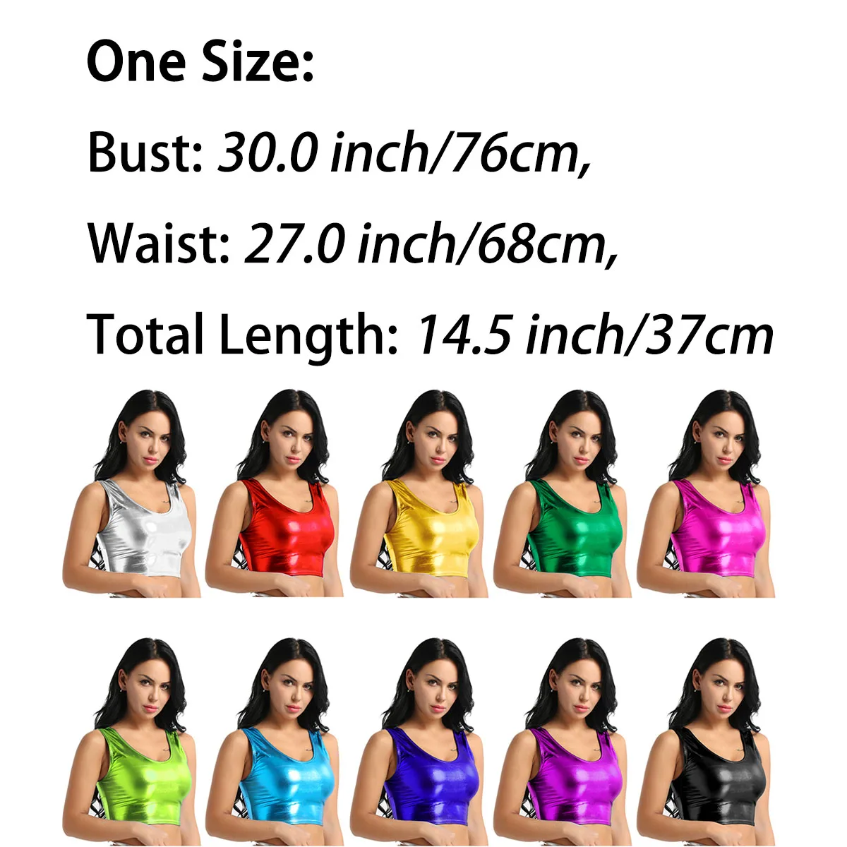 Womens U-neck Slim fit Tank Crop Top Vest Fashion Shiny Metallic Pu Leather Lingerie Bra Top Nightclub Raves Party Clubwear